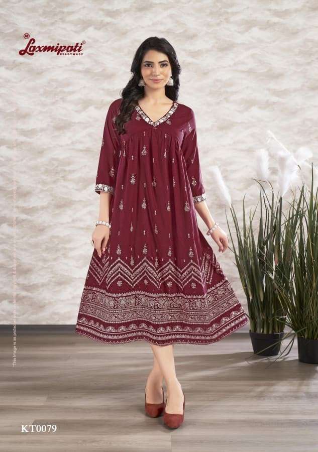 Laxmipati Tamanna Spun Base Handprinted Embroidered Kurti