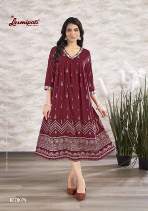 Laxmipati Tamanna Spun Base Handprinted Embroidered Kurti