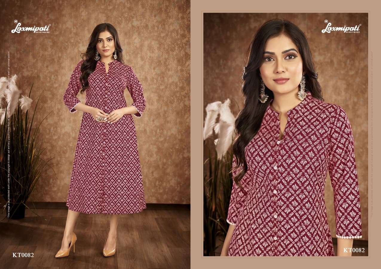 Laxmipati Tamanna Spun Base Handprinted Embroidered Kurti