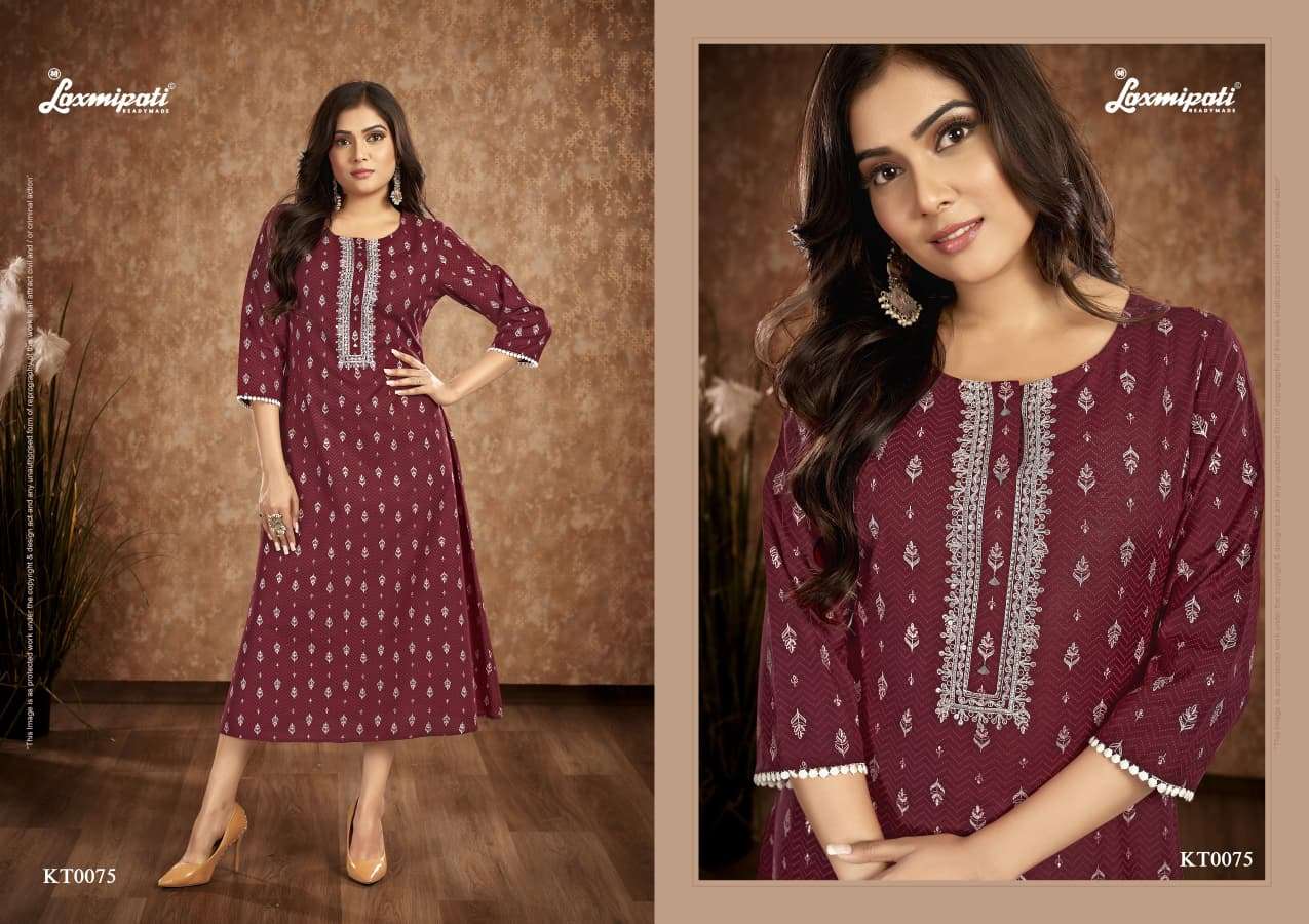 Laxmipati Tamanna Spun Base Handprinted Embroidered Kurti