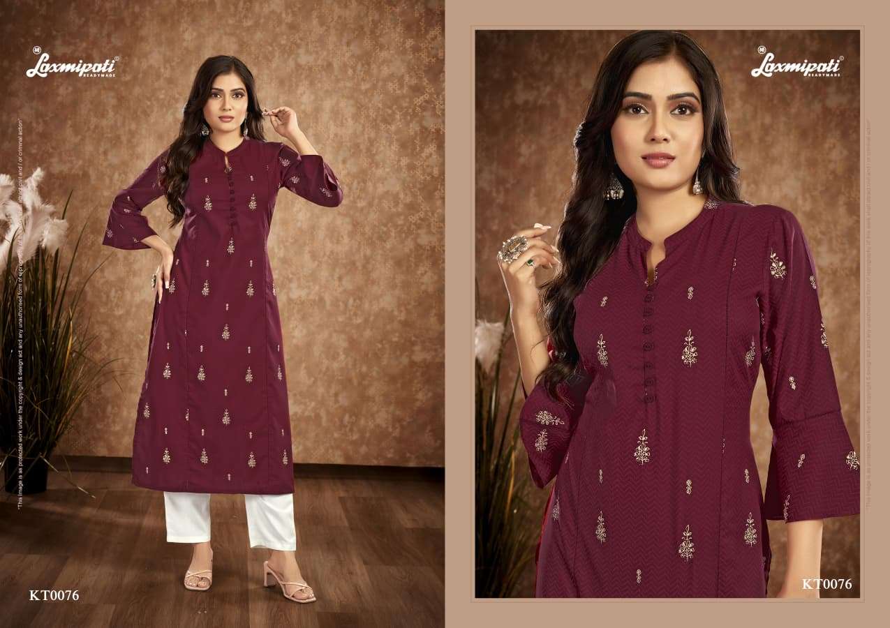 Laxmipati Tamanna Spun Base Handprinted Embroidered Kurti