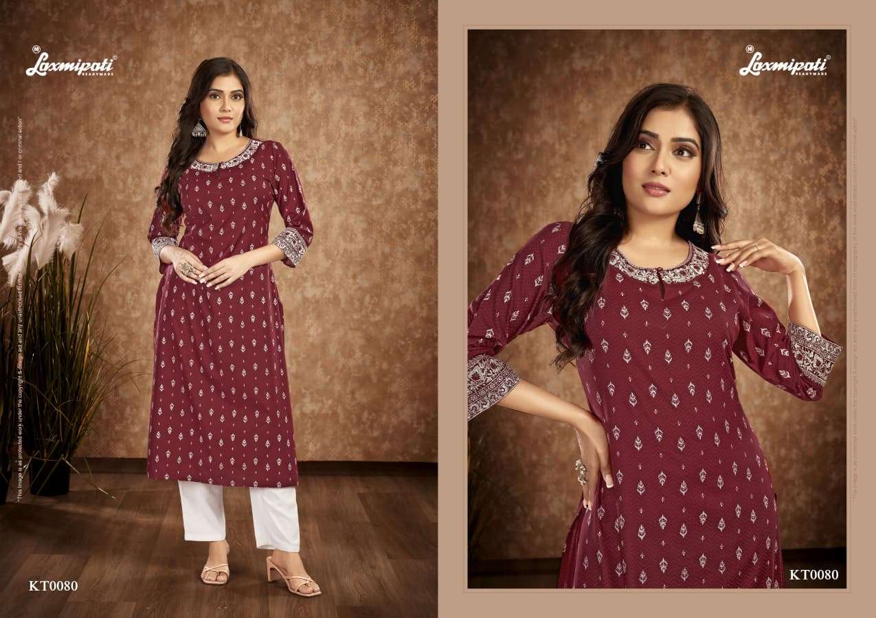 Laxmipati Tamanna Spun Base Handprinted Embroidered Kurti