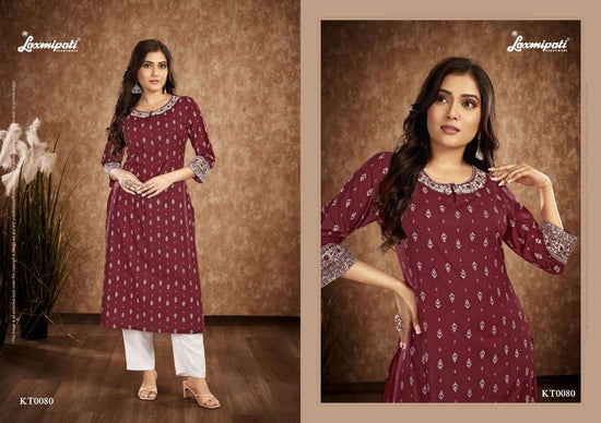 Laxmipati Tamanna Spun Base Handprinted Embroidered Kurti