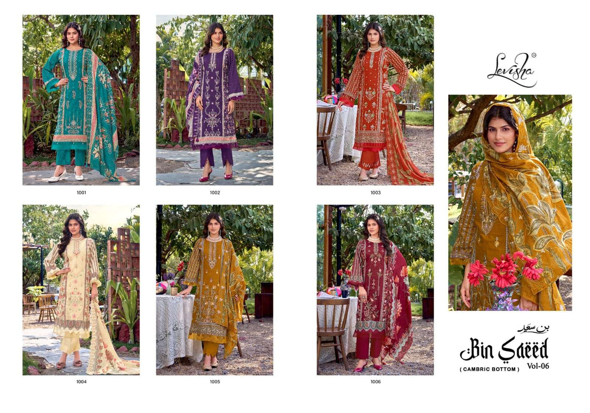 Levisha Bin Saeed Nx Vol 6 Cambric Lawn Cotton Pakistani Suit