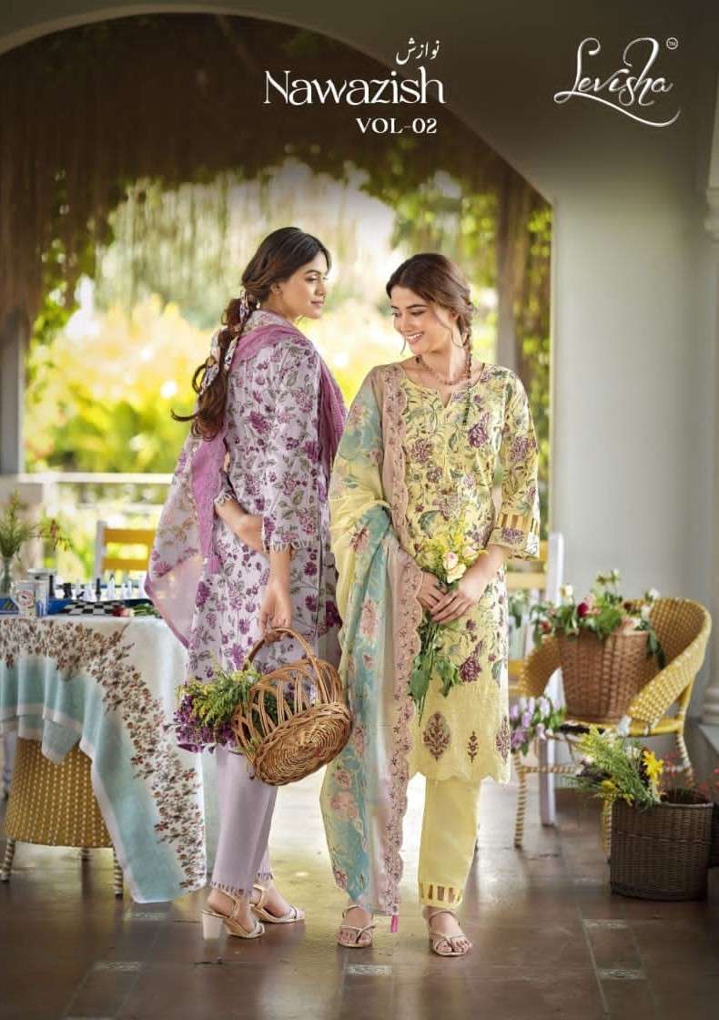 Levisha Nawazish Vol 2 Lawn Cotton Unstitched Pakistani Suit - Amrah Wholesale