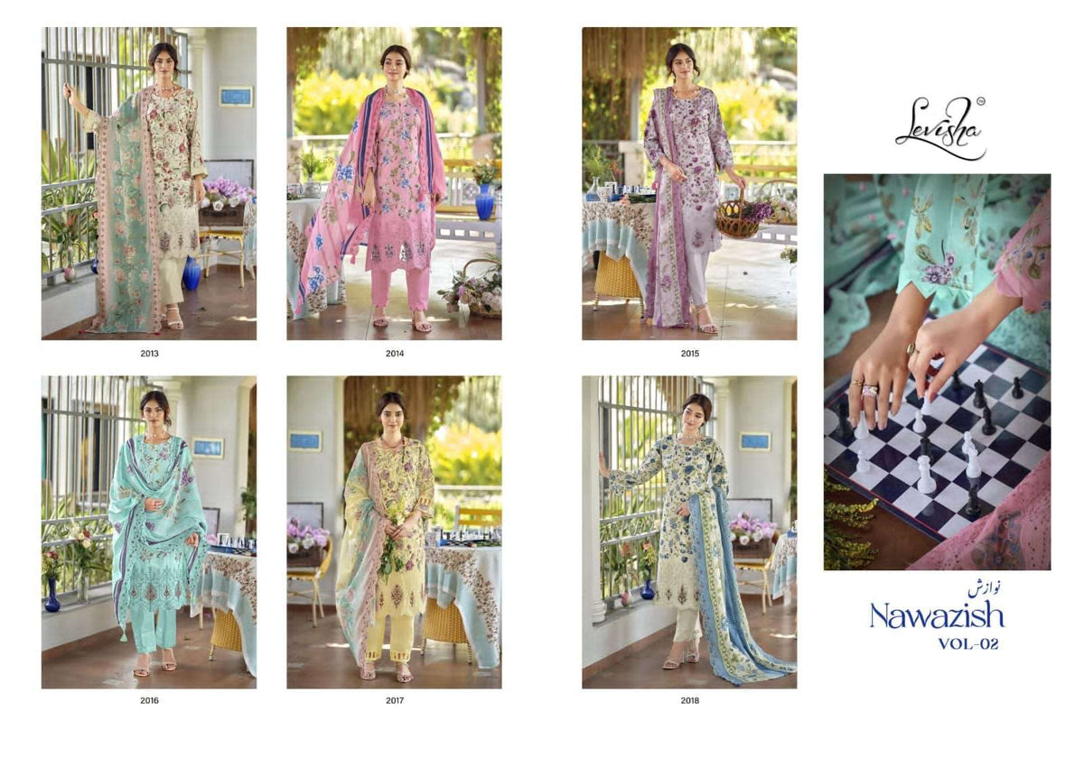 Levisha Nawazish Vol 2 Lawn Cotton Unstitched Pakistani Suit - Amrah Wholesale