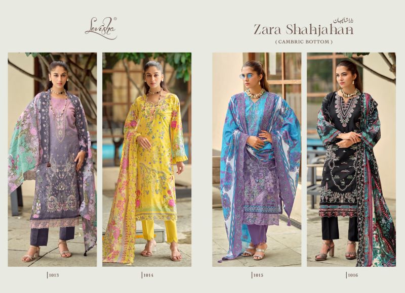 Levisha Zara Shahjahan Cambric Lawn Cotton Printed Embroidered Dress Material - Amrah Wholesale