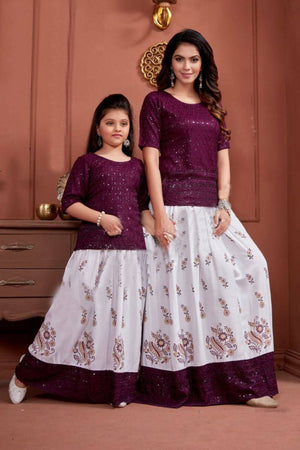 Lovely 01 Mother Daughter Combo Rayon Kurti With Skirt Collection