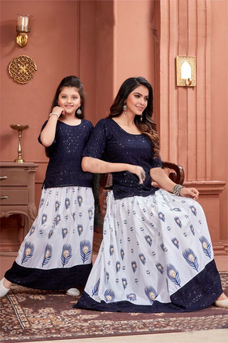 Lovely 01 Mother Daughter Combo Rayon Kurti With Skirt Collection