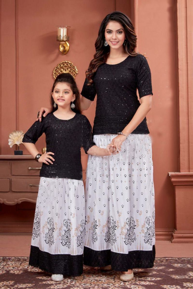 Lovely 01 Mother Daughter Combo Rayon Kurti With Skirt Collection