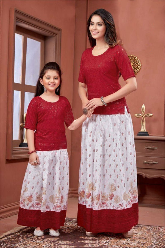 Lovely 01 Mother Daughter Combo Rayon Kurti With Skirt Collection