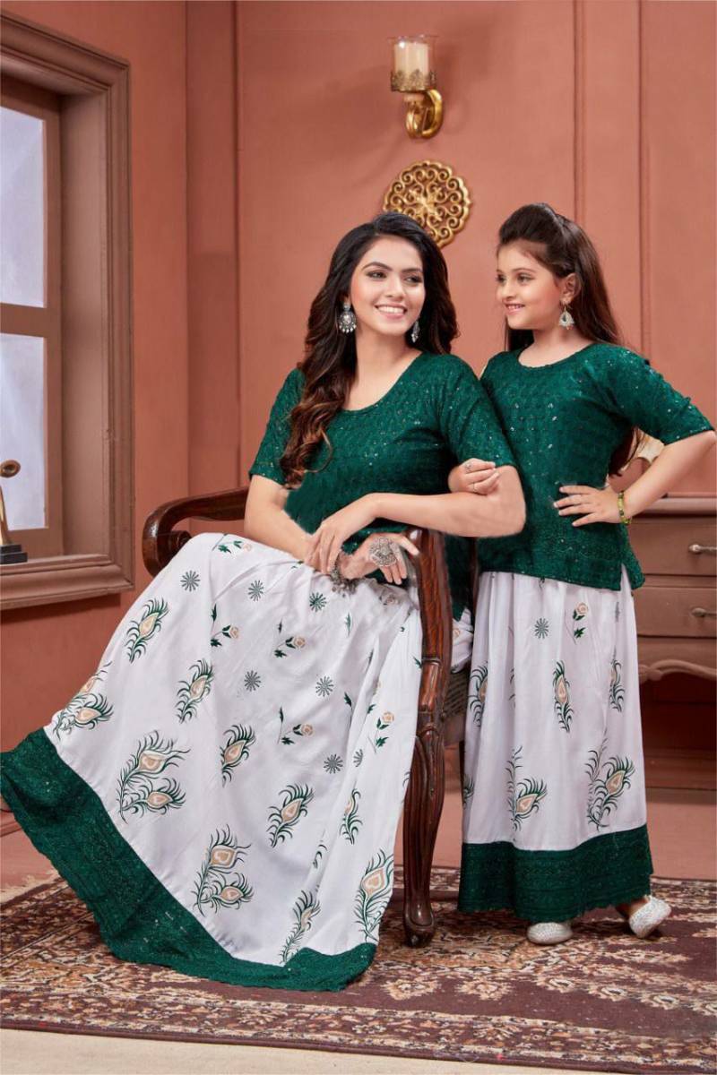 Lovely 01 Mother Daughter Combo Rayon Kurti With Skirt Collection