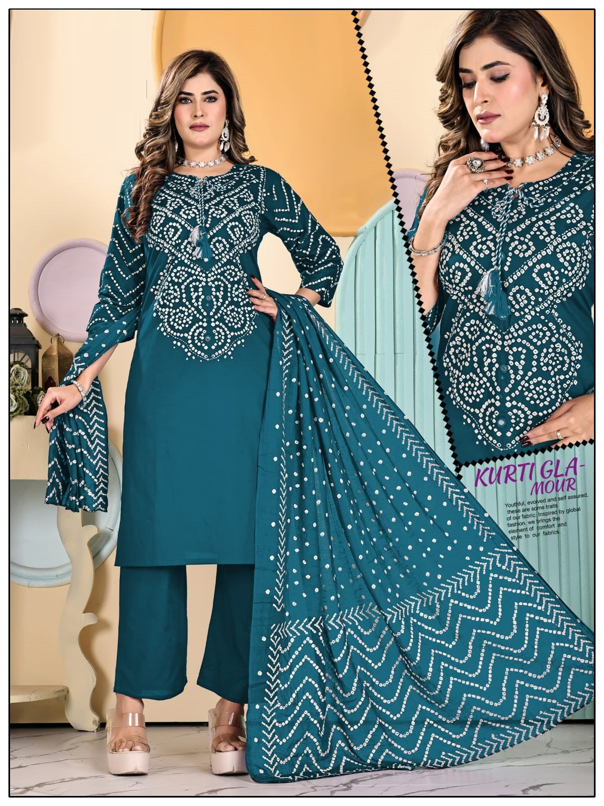 LRC 01 Dhabu Cotton Manual Work Kurti Pant Dupatta Set
