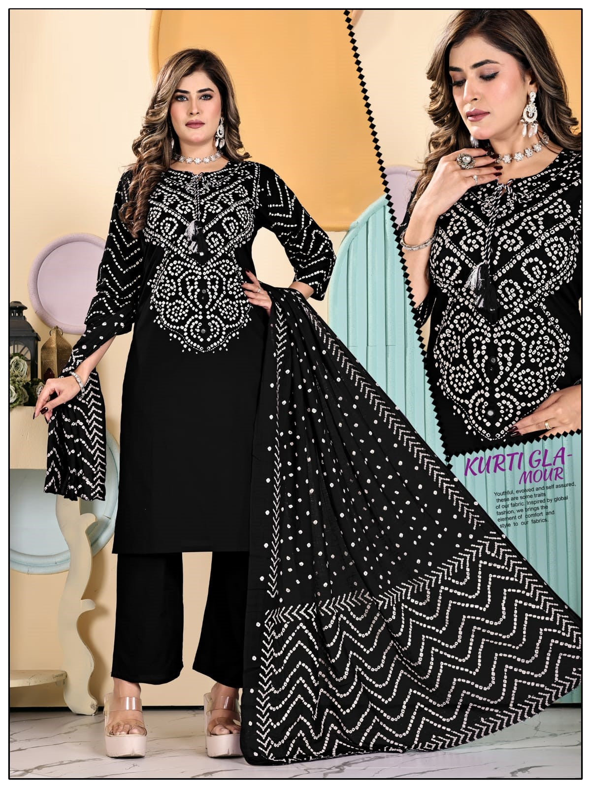 LRC 01 Dhabu Cotton Manual Work Kurti Pant Dupatta Set