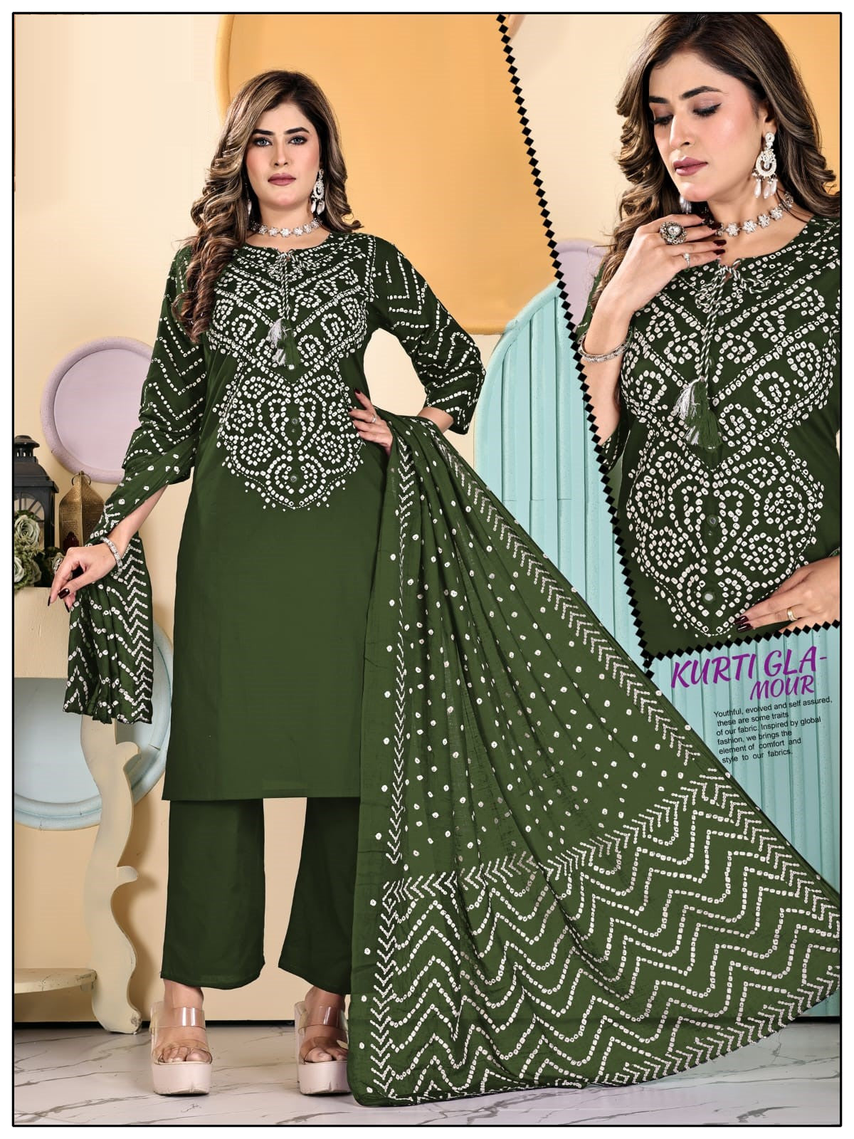 LRC 01 Dhabu Cotton Manual Work Kurti Pant Dupatta Set