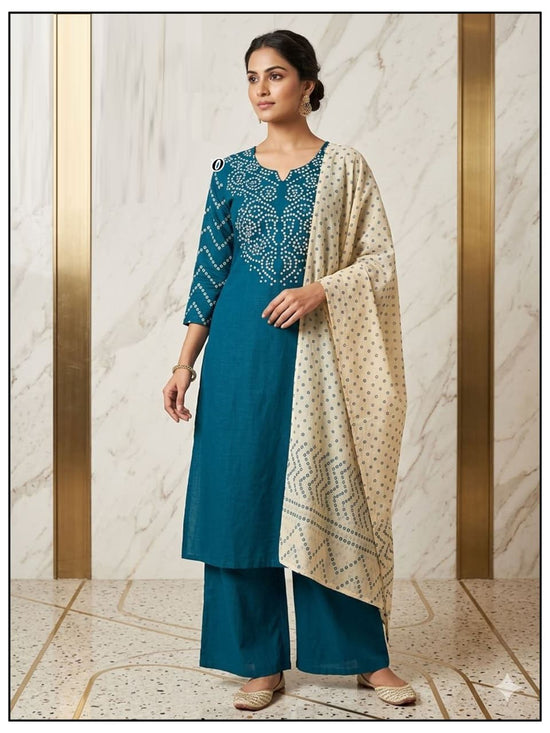 LRC 02 Dhabu Cotton Manual Work Kurti Pant Dupatta Set