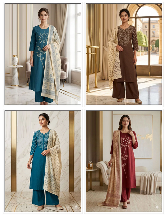 LRC 02 Dhabu Cotton Manual Work Kurti Pant Dupatta Set