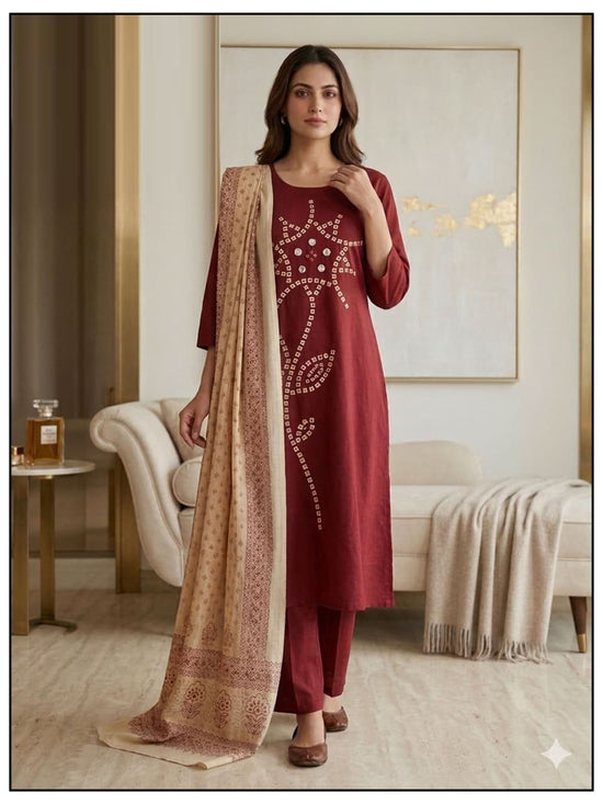 LRC 02 Dhabu Cotton Manual Work Kurti Pant Dupatta Set