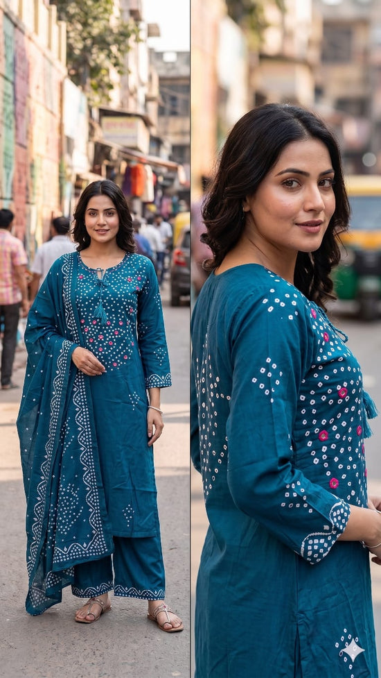 LRC 03 Cotton Manual Work Kurti Pant Dupatta Set