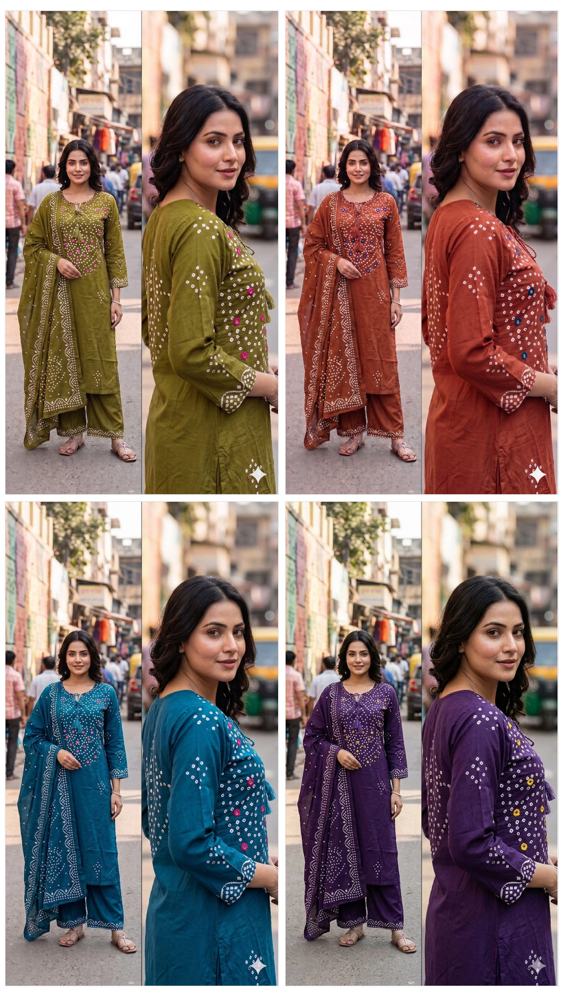 LRC 03 Cotton Manual Work Kurti Pant Dupatta Set