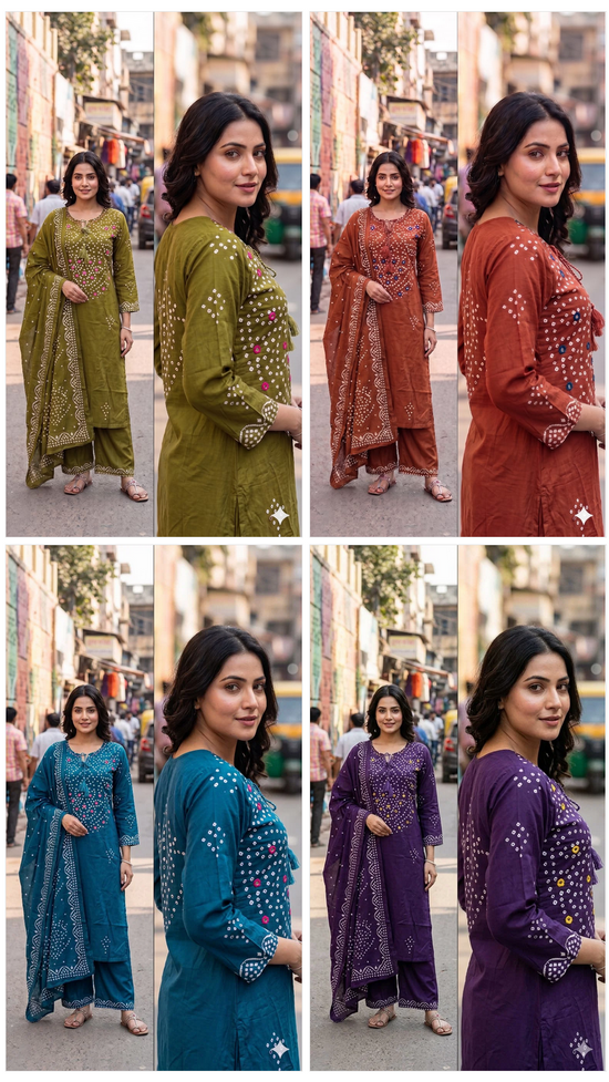 LRC 03 Cotton Manual Work Kurti Pant Dupatta Set