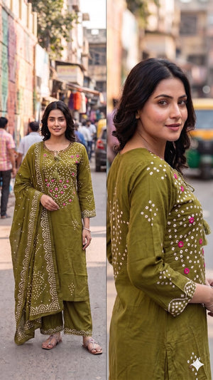 LRC 03 Cotton Manual Work Kurti Pant Dupatta Set