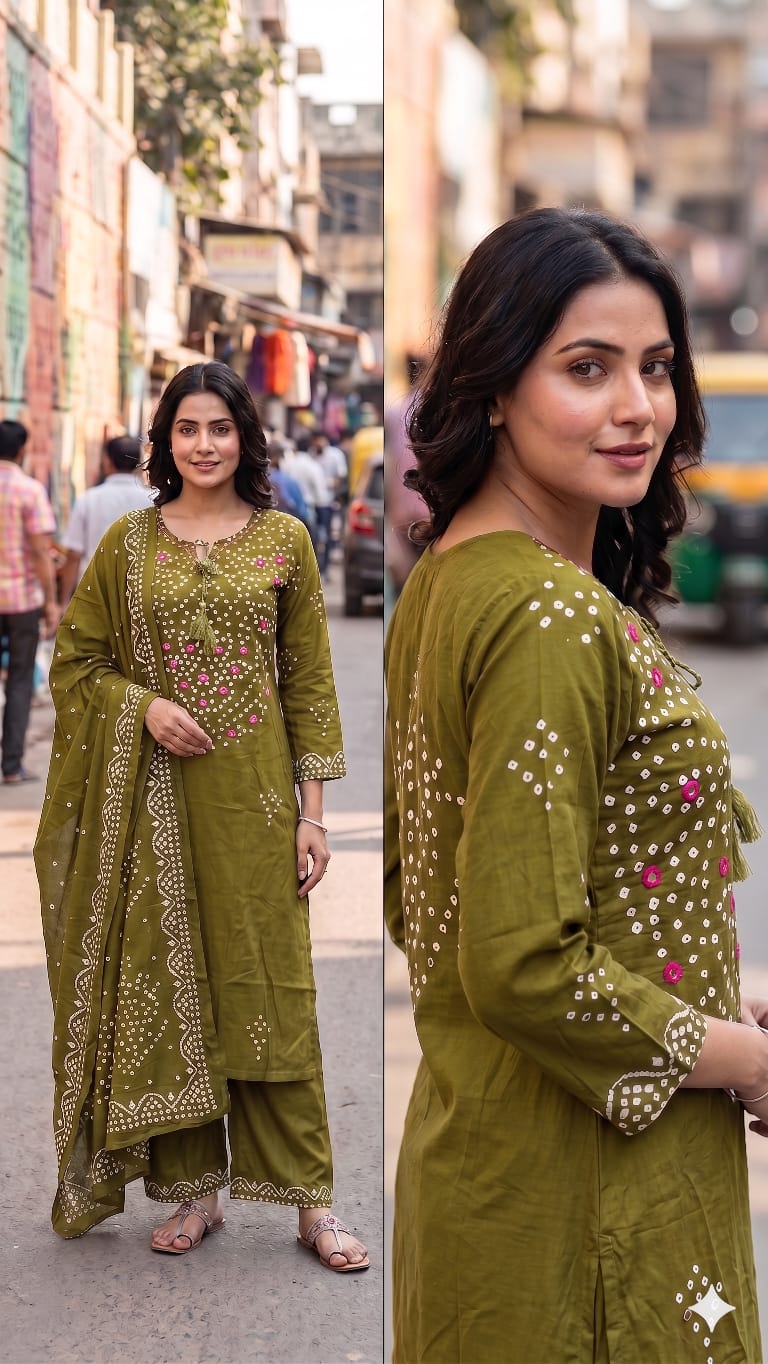 LRC 03 Cotton Manual Work Kurti Pant Dupatta Set