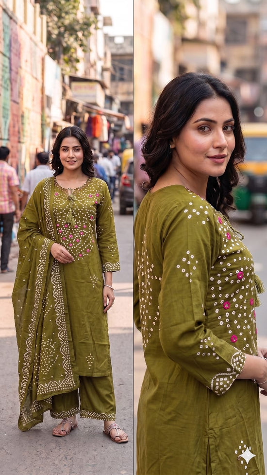 LRC 03 Cotton Manual Work Kurti Pant Dupatta Set