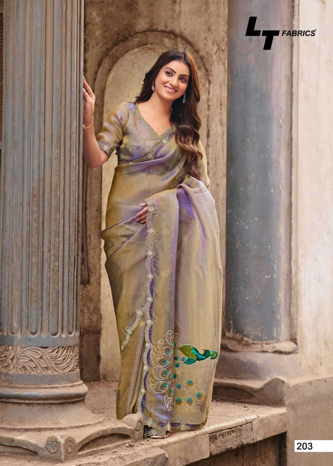 LT Fabrics Jimmy Vol 2 PN Cloud Fancy Embroidered Saree - Amrah Wholesale