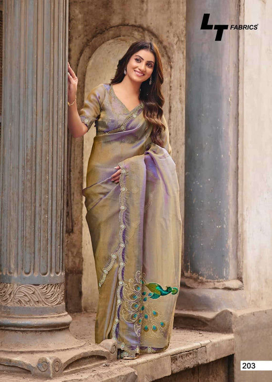LT Fabrics Jimmy Vol 2 PN Cloud Fancy Embroidered Saree - Amrah Wholesale