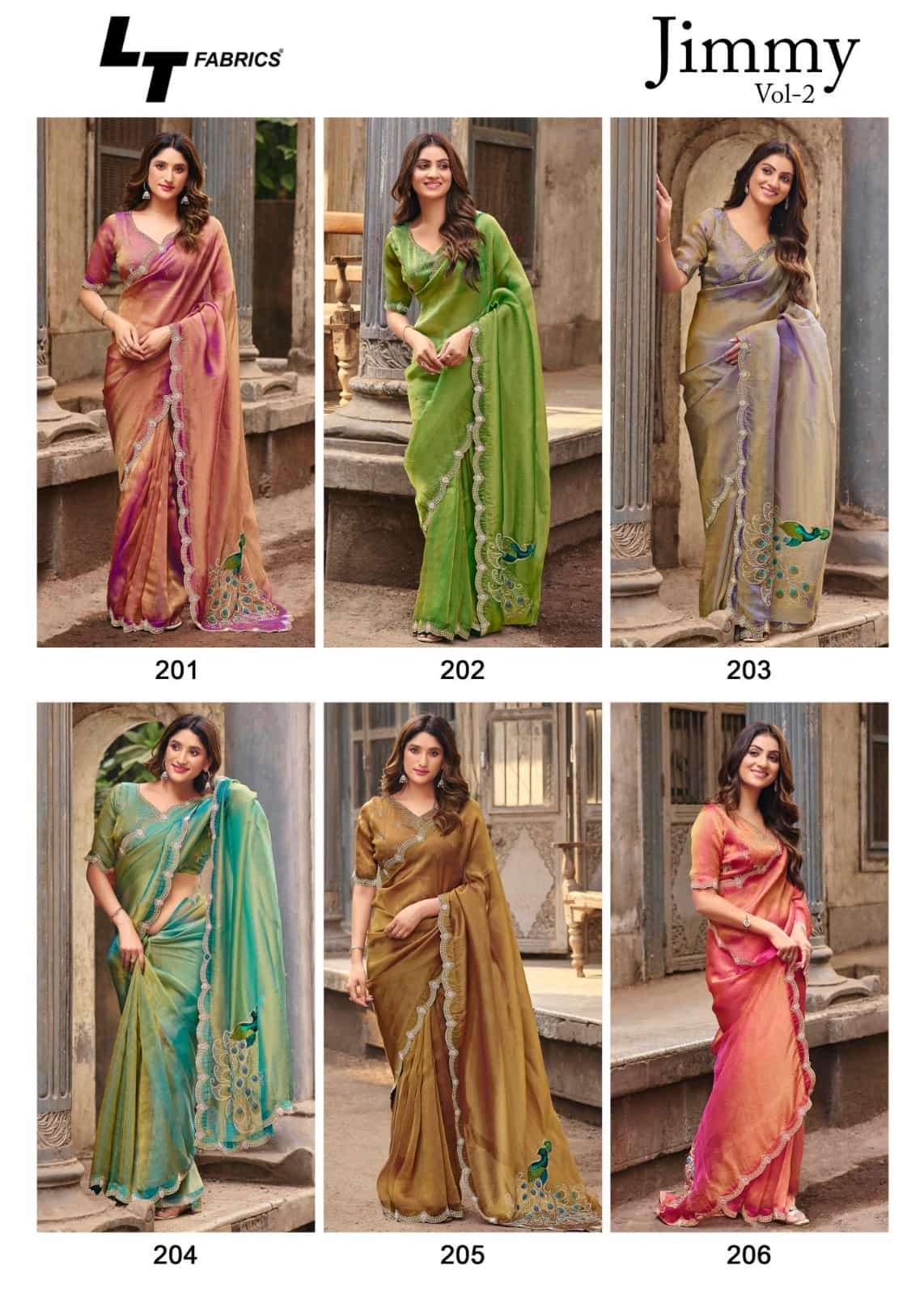 LT Fabrics Jimmy Vol 2 PN Cloud Fancy Embroidered Saree - Amrah Wholesale