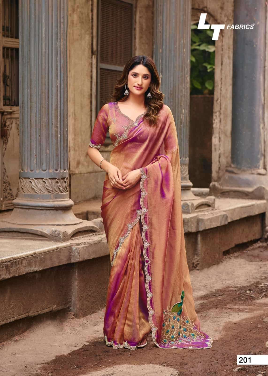LT Fabrics Jimmy Vol 2 PN Cloud Fancy Embroidered Saree - Amrah Wholesale