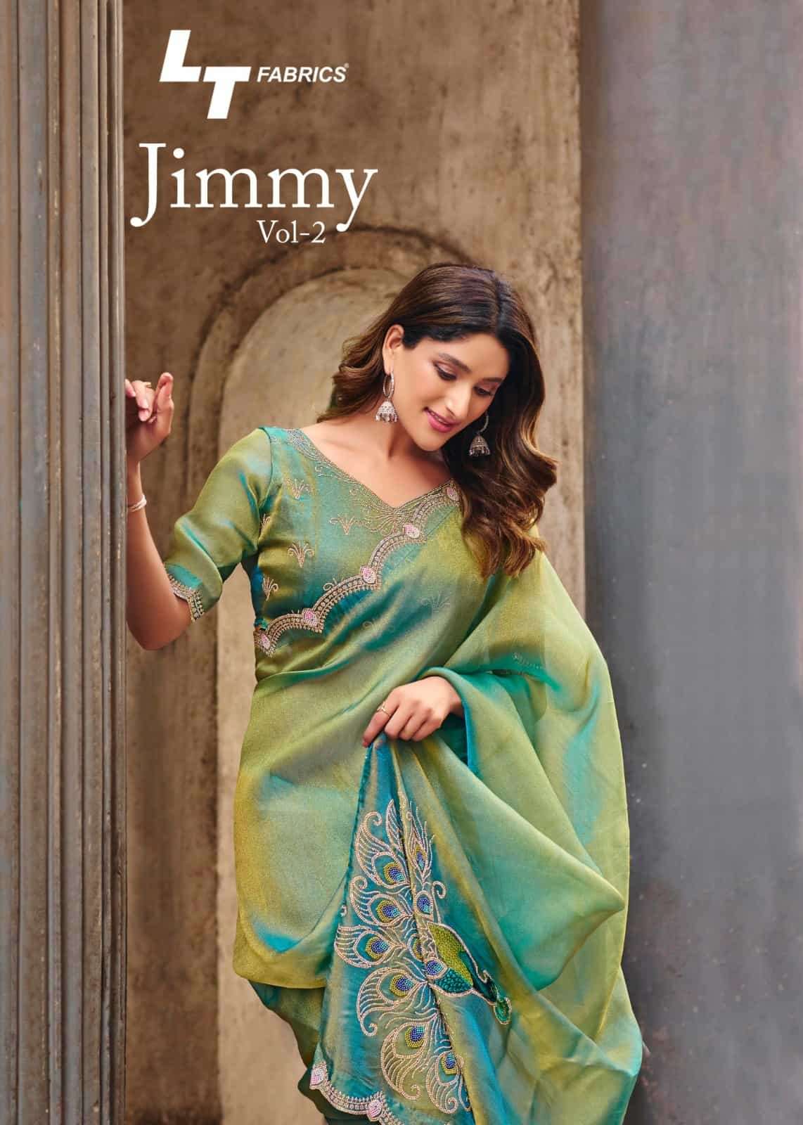 LT Fabrics Jimmy Vol 2 PN Cloud Fancy Embroidered Saree - Amrah Wholesale