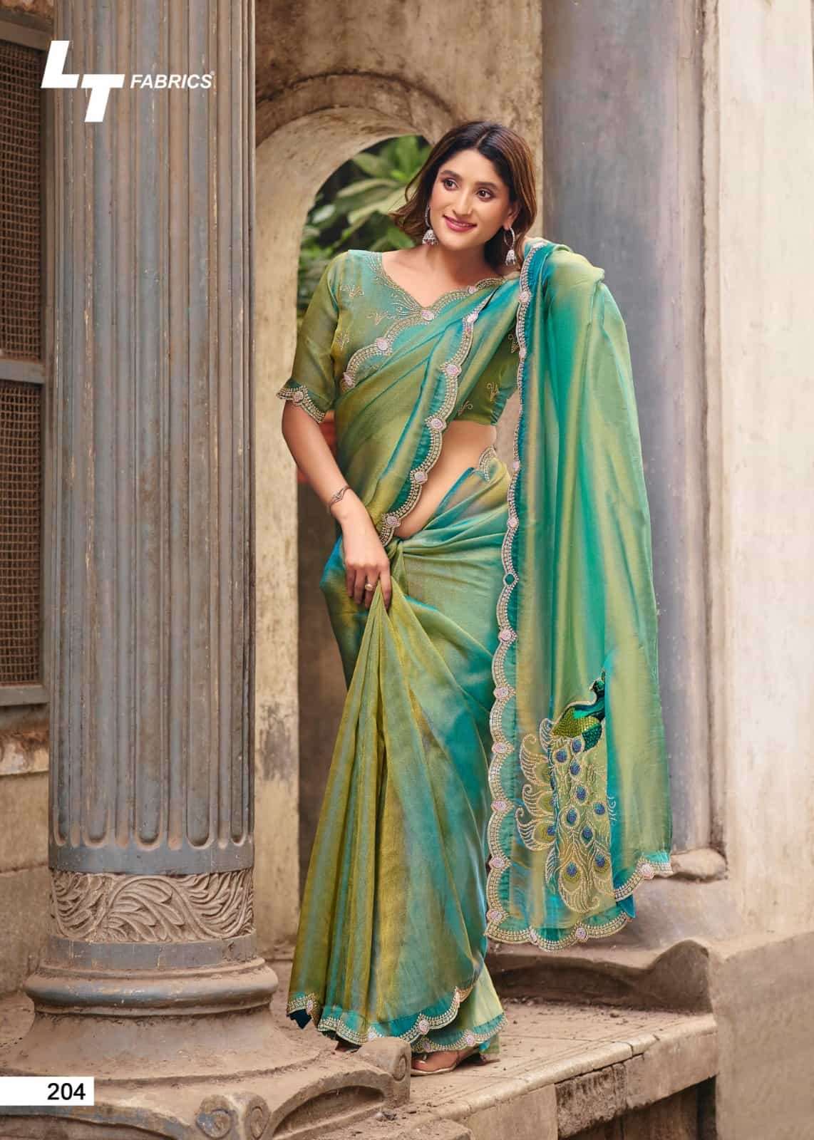 LT Fabrics Jimmy Vol 2 PN Cloud Fancy Embroidered Saree - Amrah Wholesale