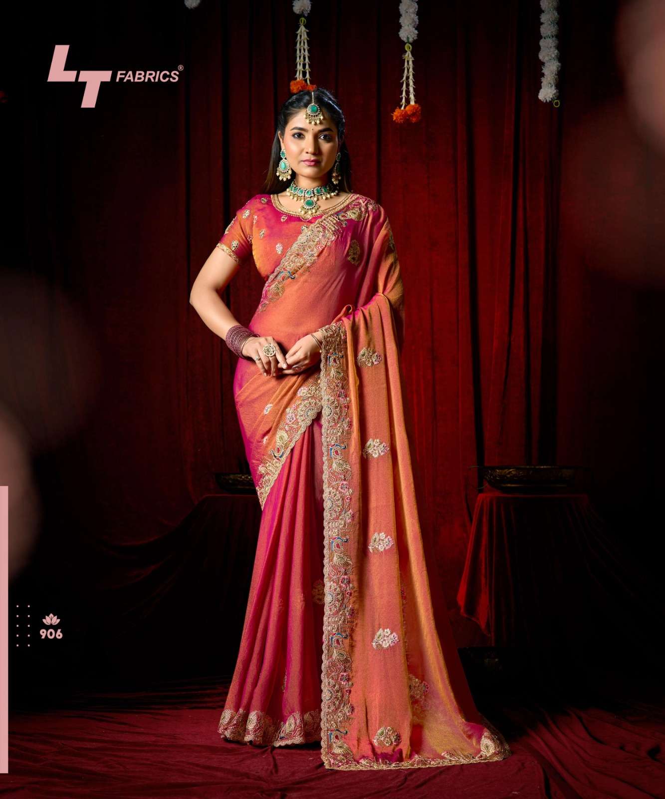 LT Fabrics Jimmy Vol 9 PN Cloud Fancy Embroidered Saree - Amrah Wholesale