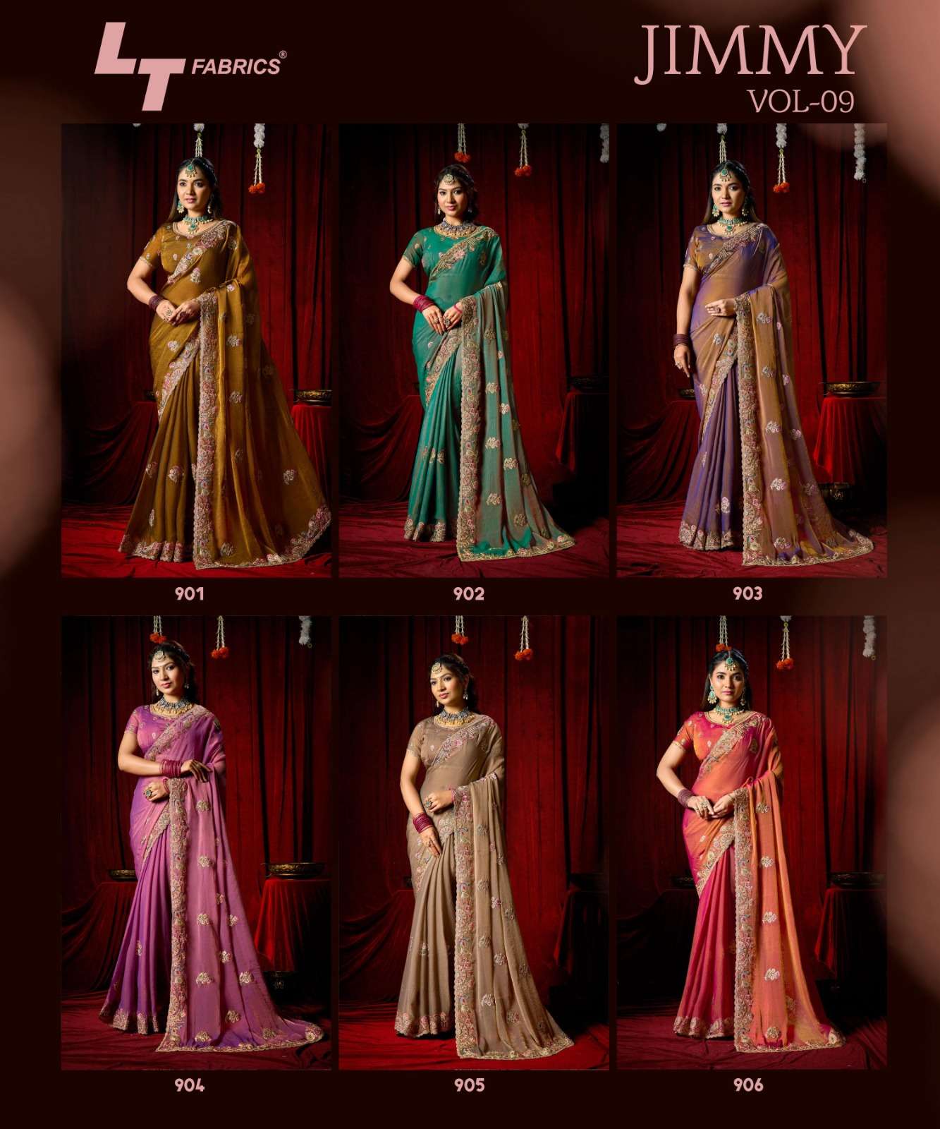 LT Fabrics Jimmy Vol 9 PN Cloud Fancy Embroidered Saree - Amrah Wholesale
