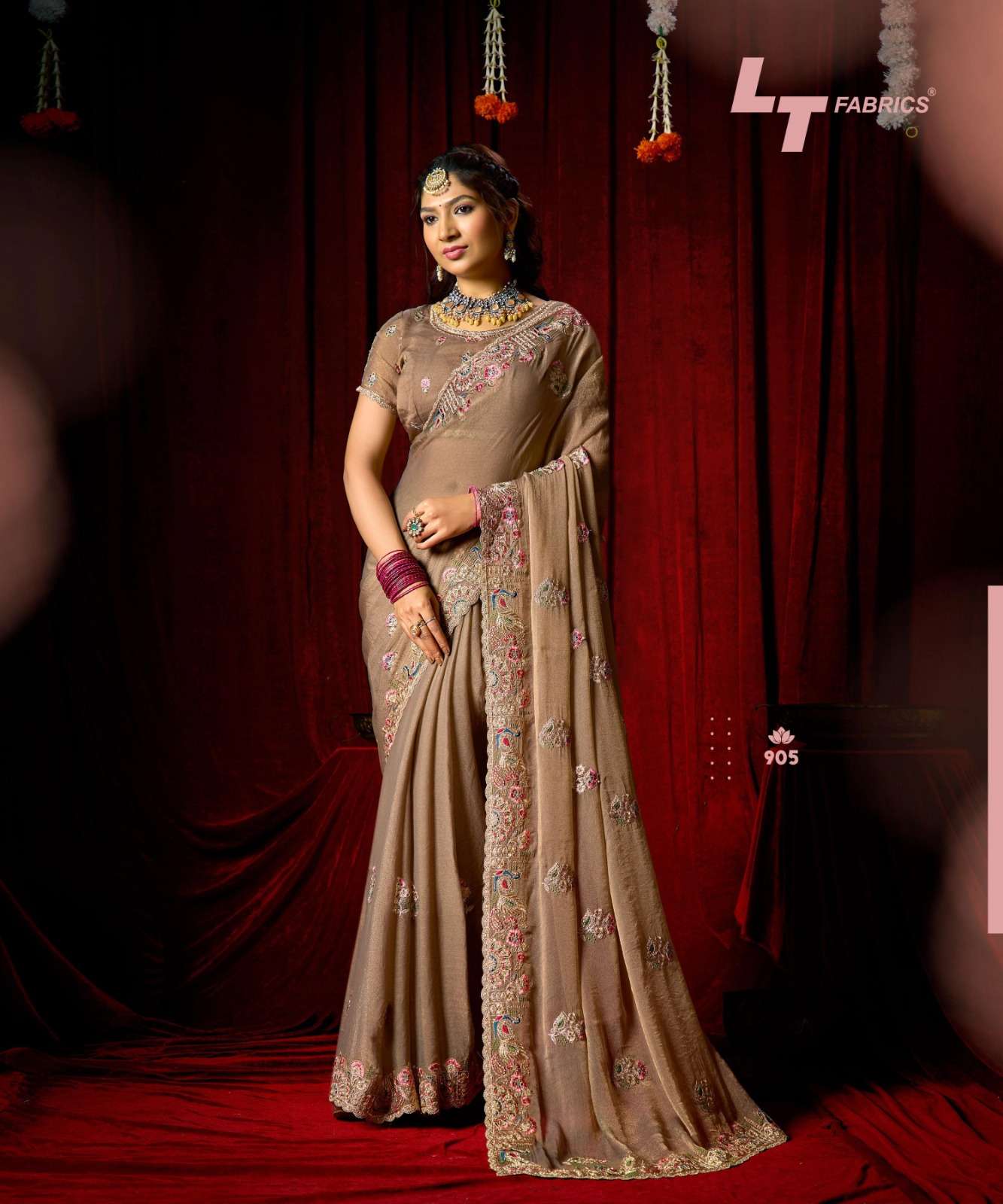 LT Fabrics Jimmy Vol 9 PN Cloud Fancy Embroidered Saree - Amrah Wholesale
