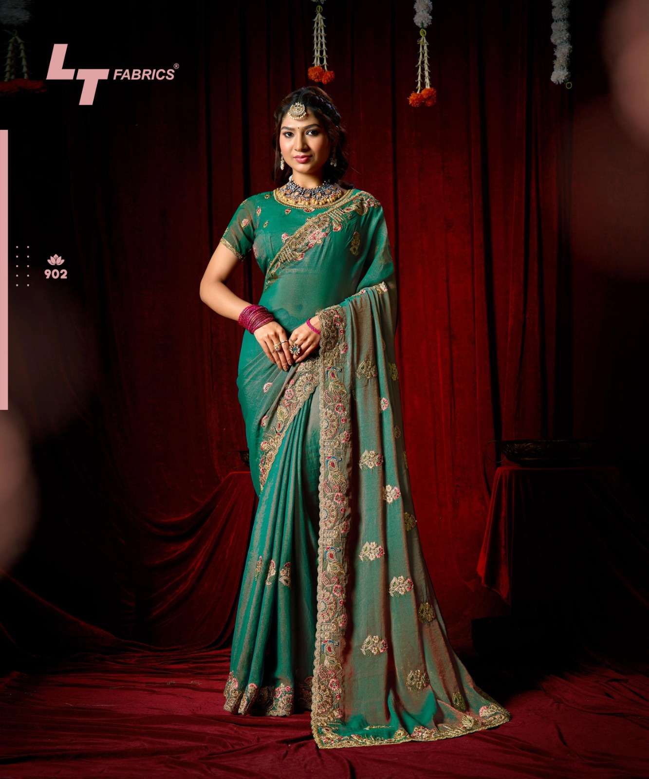 LT Fabrics Jimmy Vol 9 PN Cloud Fancy Embroidered Saree - Amrah Wholesale