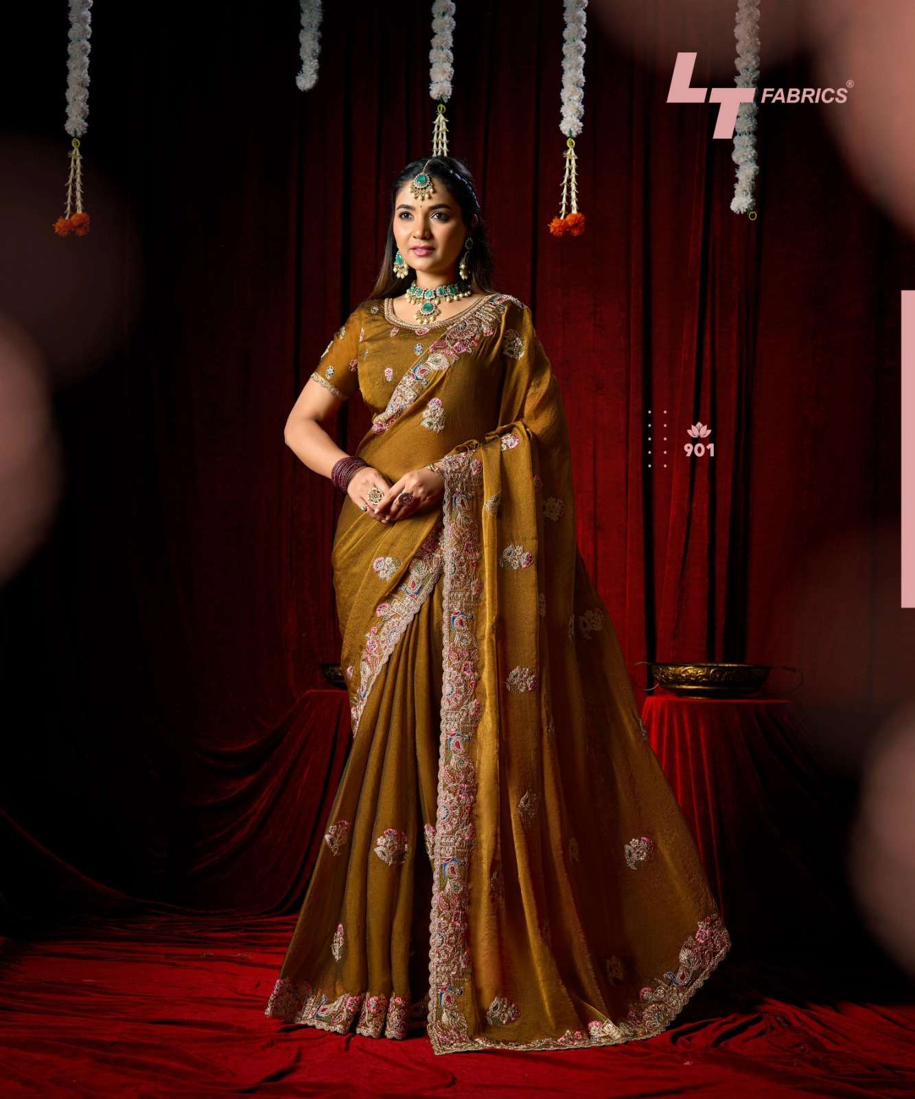 LT Fabrics Jimmy Vol 9 PN Cloud Fancy Embroidered Saree - Amrah Wholesale