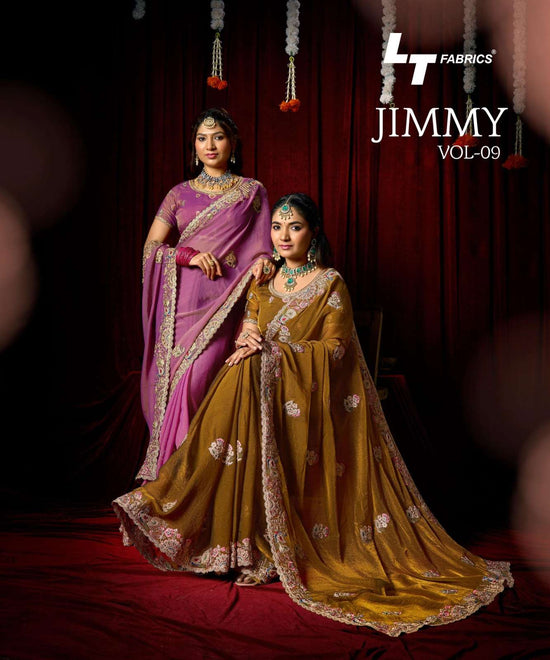 LT Fabrics Jimmy Vol 9 PN Cloud Fancy Embroidered Saree - Amrah Wholesale