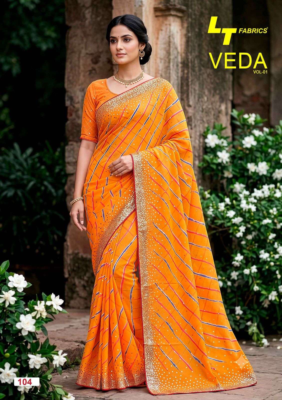 LT Fabrics Veda Vol 1 Dull Moss Handwork Sequence Saree - Amrah Wholesale