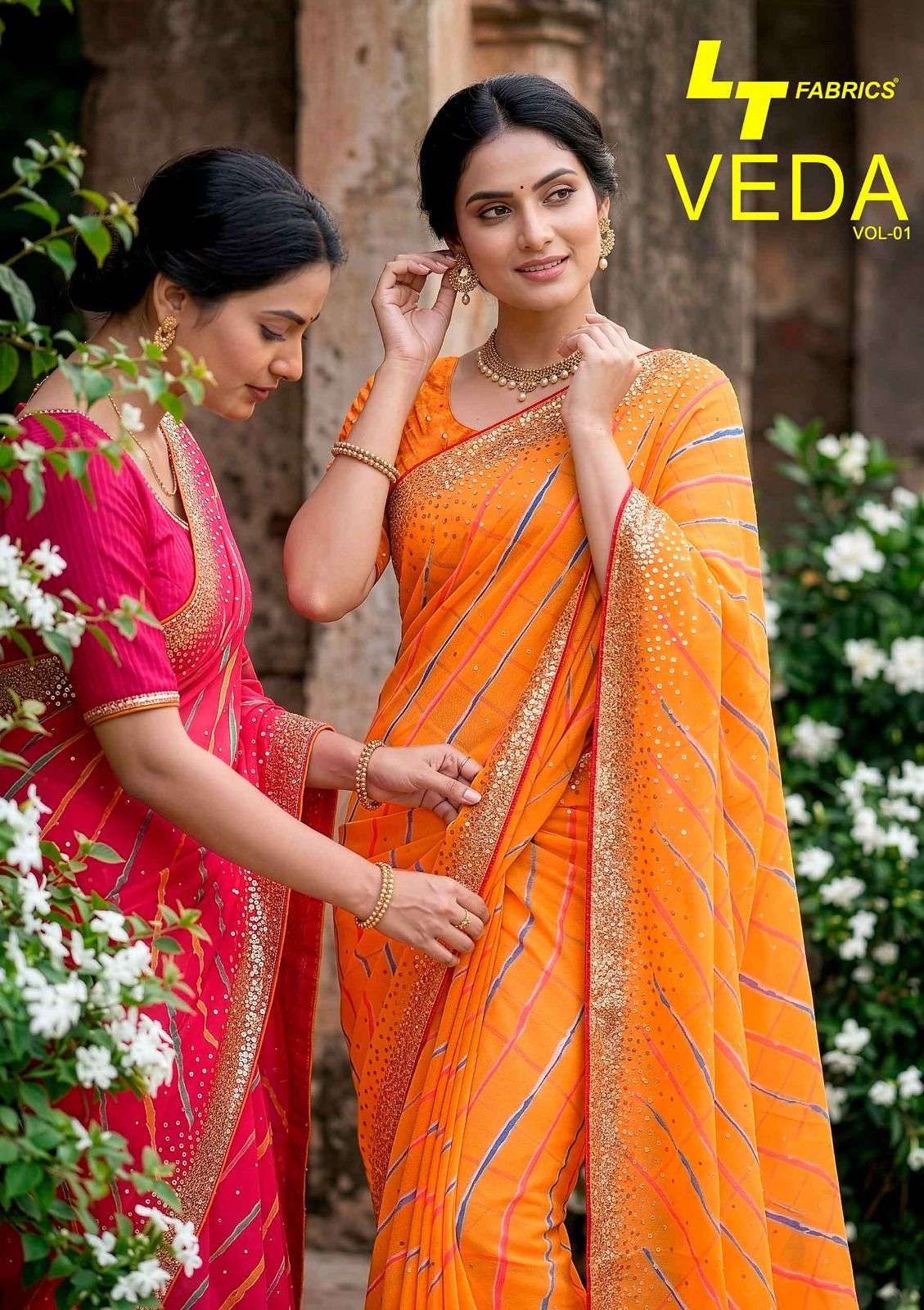 LT Fabrics Veda Vol 1 Dull Moss Handwork Sequence Saree - Amrah Wholesale