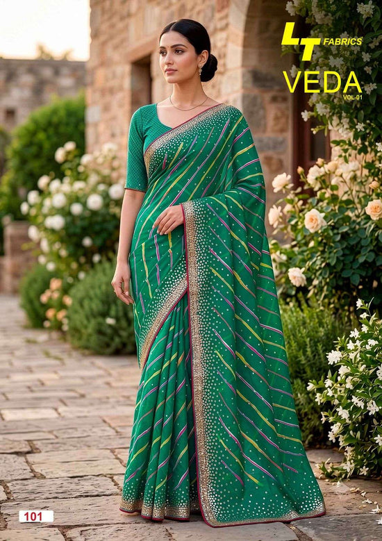 LT Fabrics Veda Vol 1 Dull Moss Handwork Sequence Saree - Amrah Wholesale