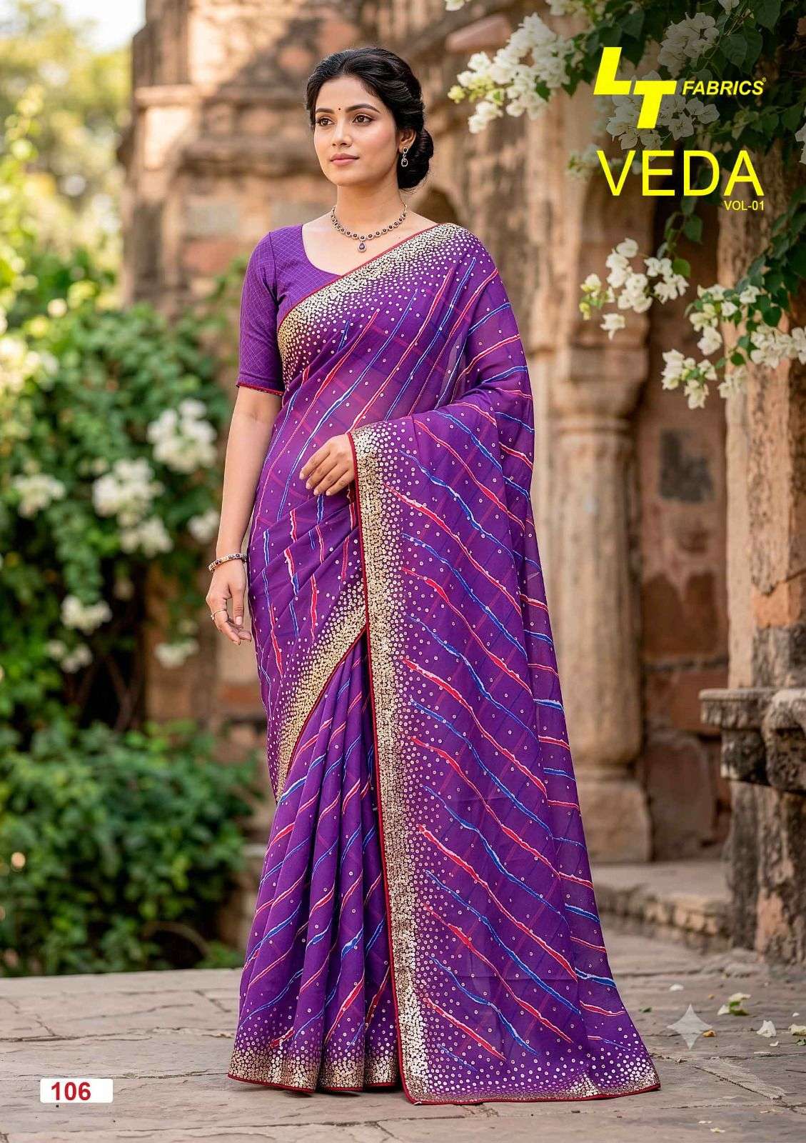 LT Fabrics Veda Vol 1 Dull Moss Handwork Sequence Saree - Amrah Wholesale