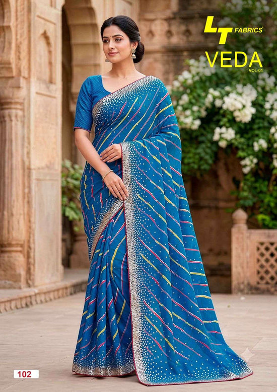 LT Fabrics Veda Vol 1 Dull Moss Handwork Sequence Saree - Amrah Wholesale