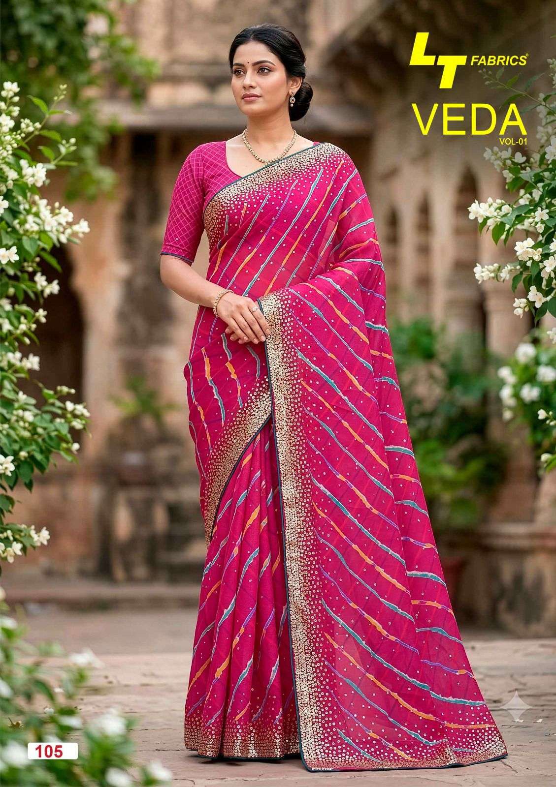 LT Fabrics Veda Vol 1 Dull Moss Handwork Sequence Saree - Amrah Wholesale
