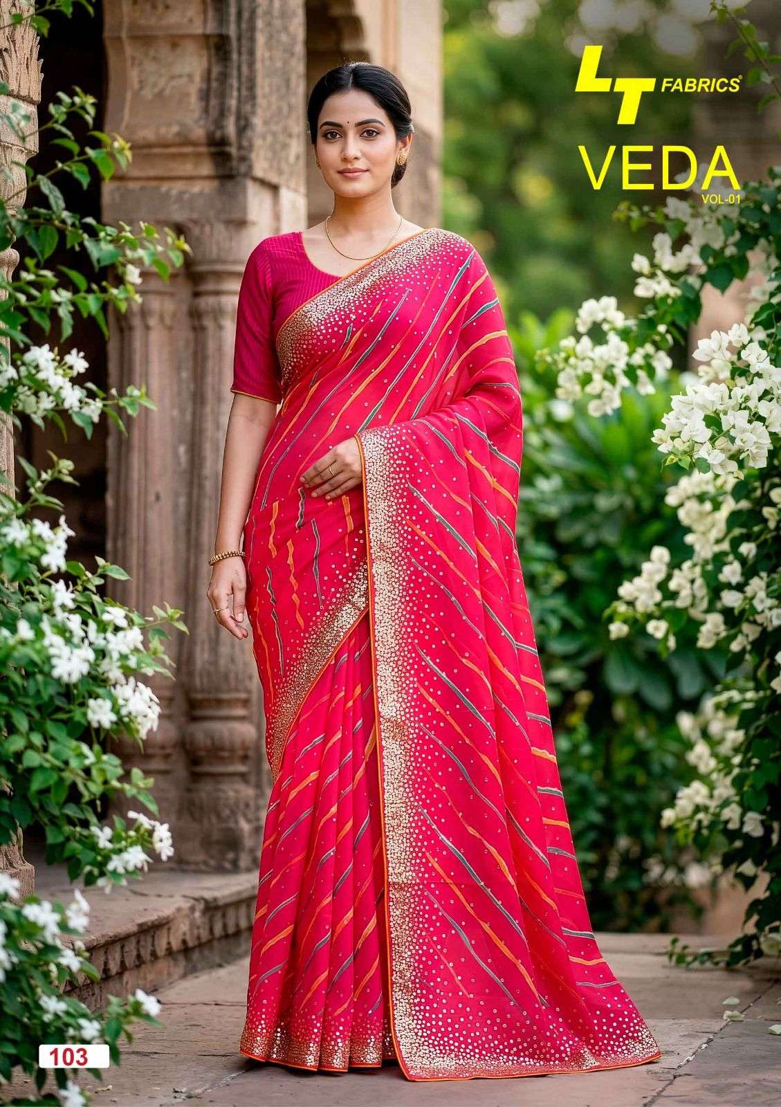 LT Fabrics Veda Vol 1 Dull Moss Handwork Sequence Saree - Amrah Wholesale