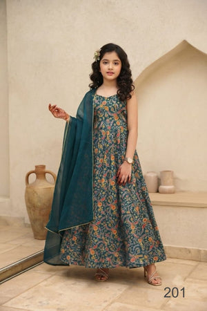 Lucaya Kids Vol 2 Silk Digital Printed Flare Gown with Organza Dupatta - Amrah Wholesale