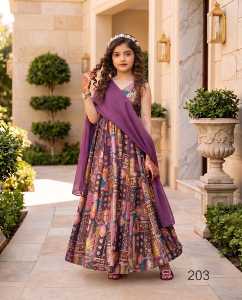 Lucaya Kids Vol 2 Silk Digital Printed Flare Gown with Organza Dupatta