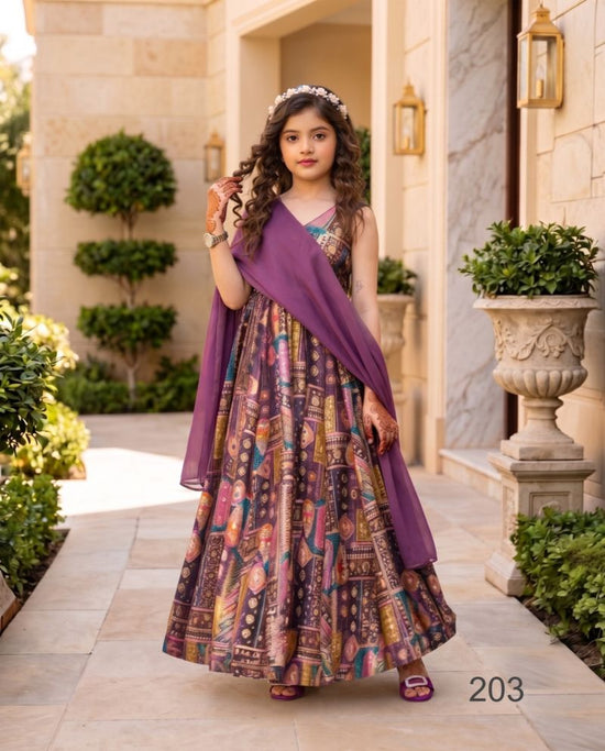 Lucaya Kids Vol 2 Silk Digital Printed Flare Gown with Organza Dupatta